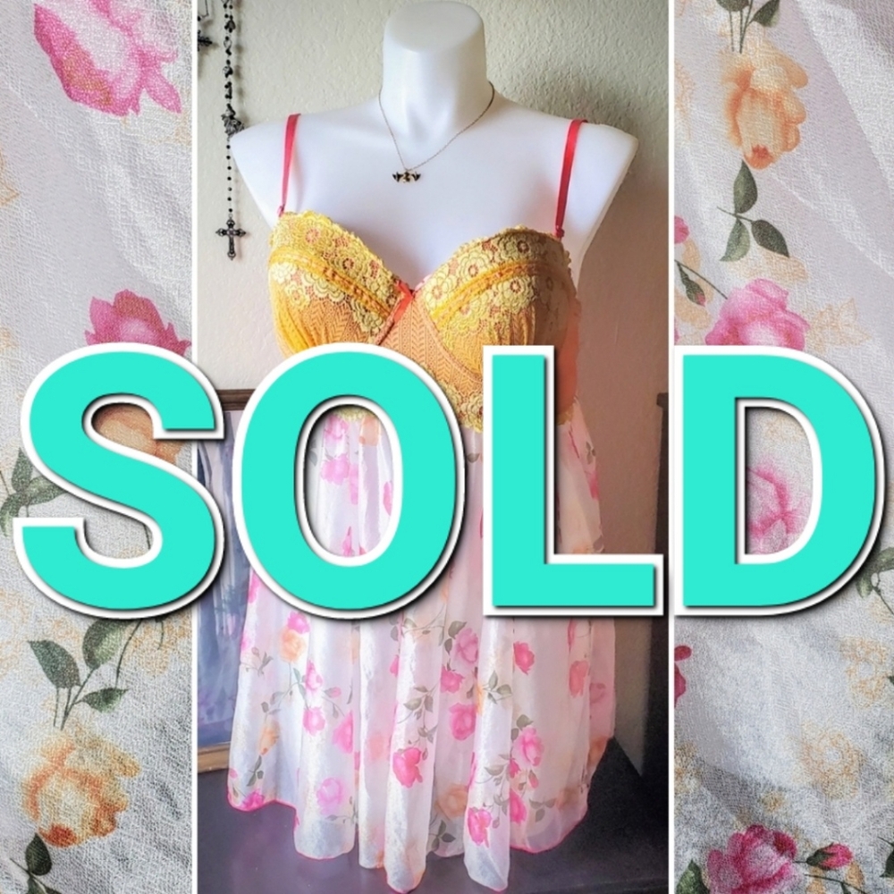 Floral Lace Trim Babydoll - Yellow and Pink